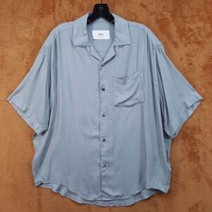 AMI PARIS Shirt Mens Size 38 Teal Blue Button Up Oversize Boxy Short Sleeve $350